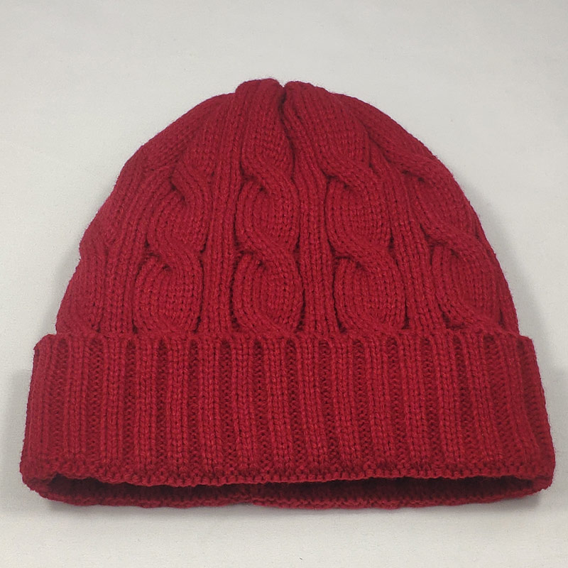 Varm vinter skull cap fleece indeni kvinder hatte kabel strikkede huer neon gul hvid sort rød neon orange farver: Mørkerød