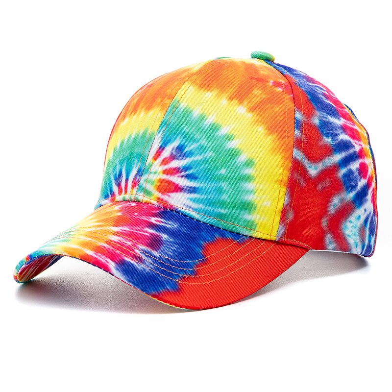 Lässige outdoor-cap mit batikmuster für damen, bunte regenbogen-baseballkappe, verstellbare sportmütze, streetwear-sommermütze