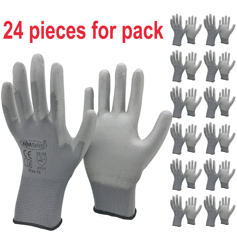 NMSafety guantes de trabajo de , 24 piezas/12 pares, con revestimiento de palma de goma PU, guantes protectores de seguridad