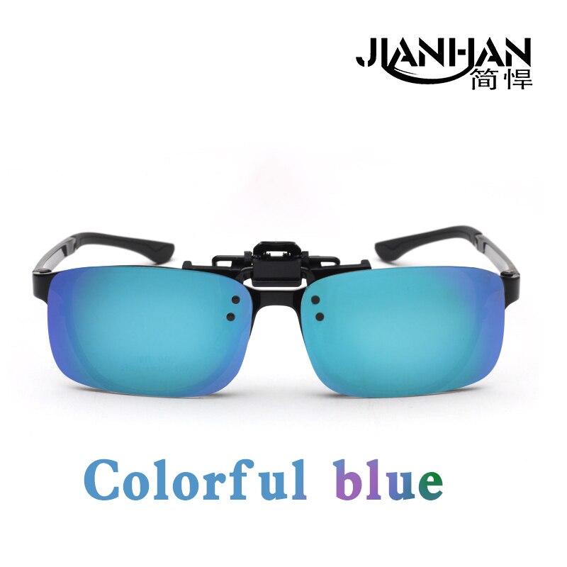 JIANHAN outdoor fishing glasses lure sea fishing driving driving myopia special clip glasses polarized light sun night vision an: Square Colorful blue