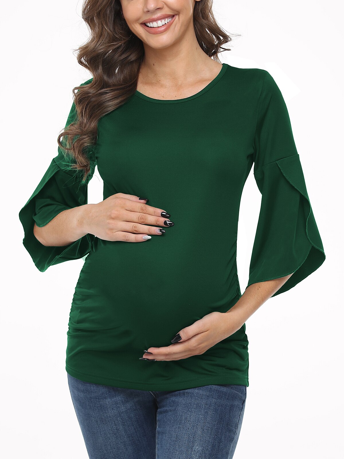 Liu&amp;Qu Womens Maternity Tops T-shirts Summer Pregnant Clothes Round Neck Petal Short Sleeve Shirts Pregnancy 2022: Auburn / L