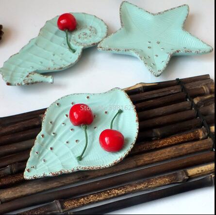Mediterranean Ceramic Small Fruit Plate Dessert Box Dish Starfish Dish Conch Dish Tableware Dried Fruit Plate