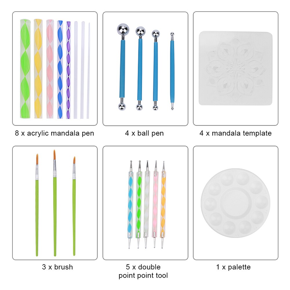 Ensemble d&#39;outils de pointillage Mandala, 36 pièces, peinture, roches, poterie, gaufrage, Kit de bricolage, travail manuel, Nail Art, stylos de dessin, outil de poterie