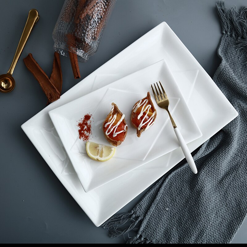 Pure White Ceramic Rectangular Flat Plate Sushi Plate Western Food Plate Dinner Plate Fish Plate Japanese Pastry Plate Household