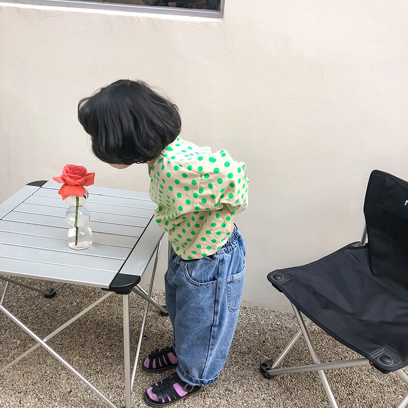 2021 Spring kids jeans larghi unisex base 1-6 anni ragazzi e ragazze moda pantaloni casual in denim