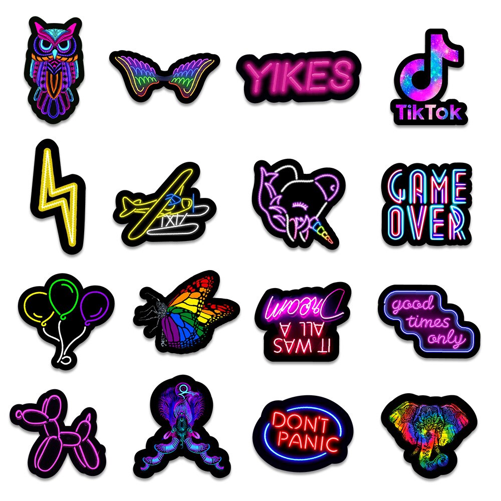 10/30/50pcs neon light sticker handmade diy car trunk mobile phone water cup decoration sticker stationery sticker