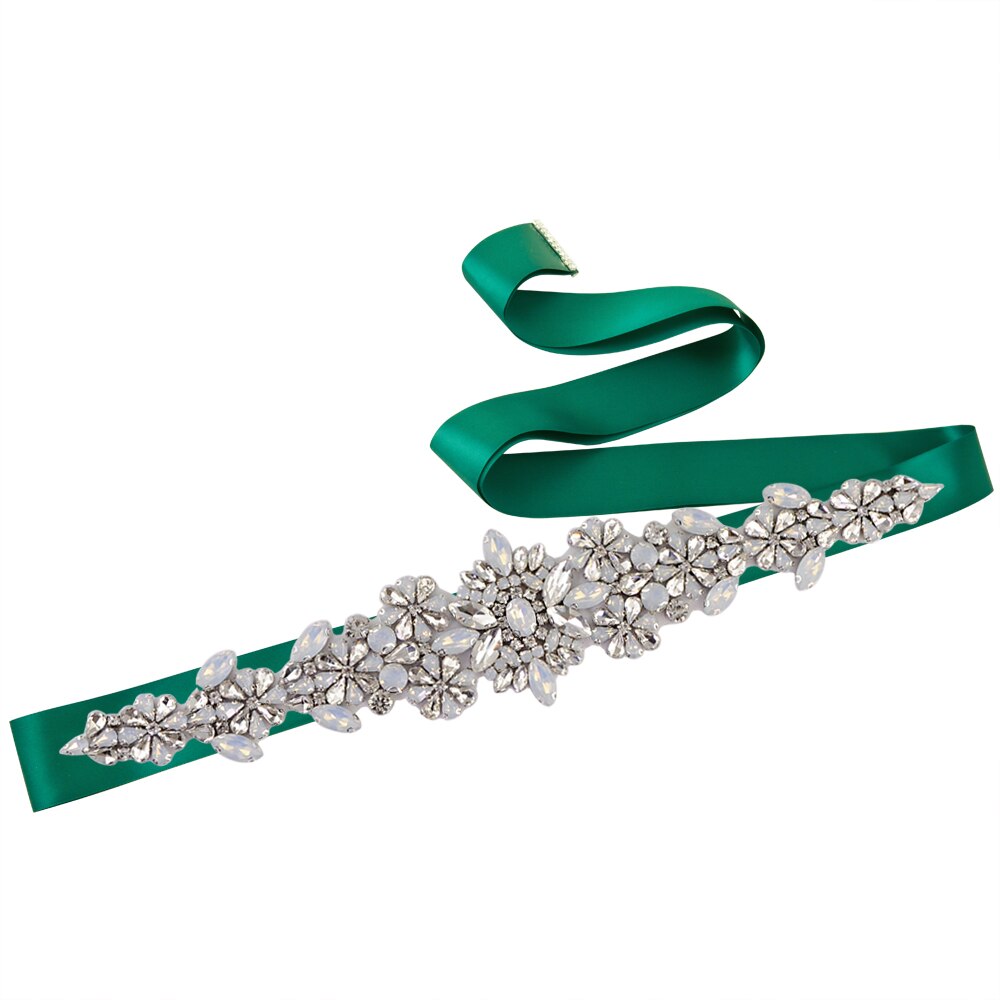 Trixy  s325- p luksus brudekjole bæltetilbehør brude rhinsten bælte opal diamant bælte brude sash til aften festkjole: Grøn