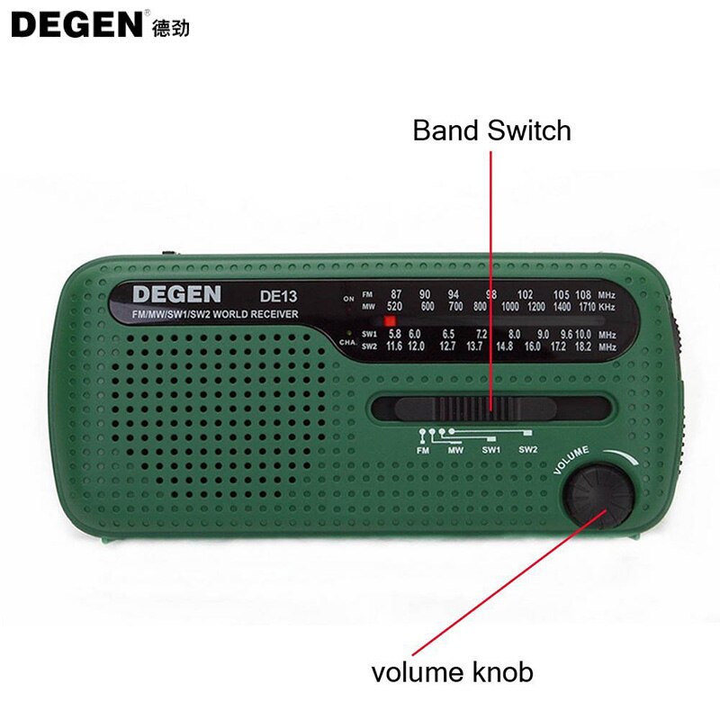 Degen-Radio FM DE13, MW, SW, Dinamo Solar de manivela, receptor mundial de Radio de emergencia, VS Tecsun PL-310 Panda 6200,