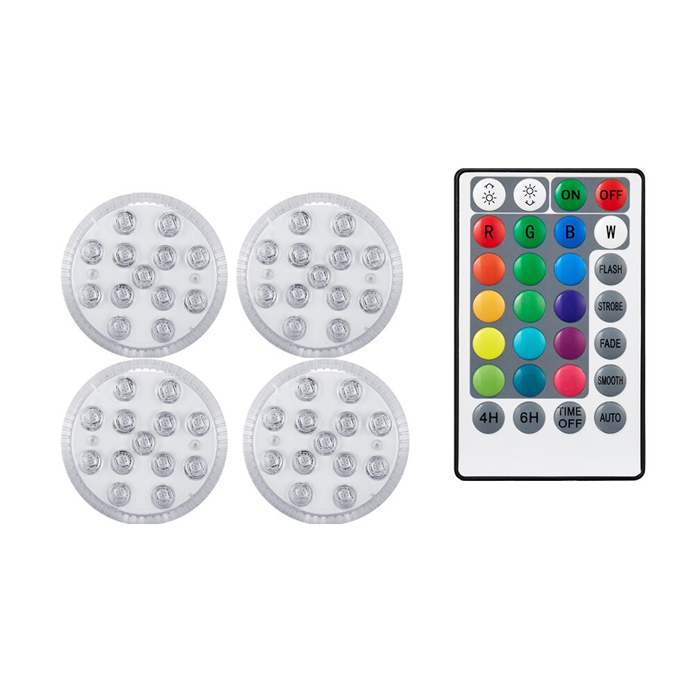 IR remote distance Magnetic Submersible 13 Led Light Outdoor Pond Fountain Vase Garden Swimming Pool Underwater Night Lamp: 1 controller 4 light