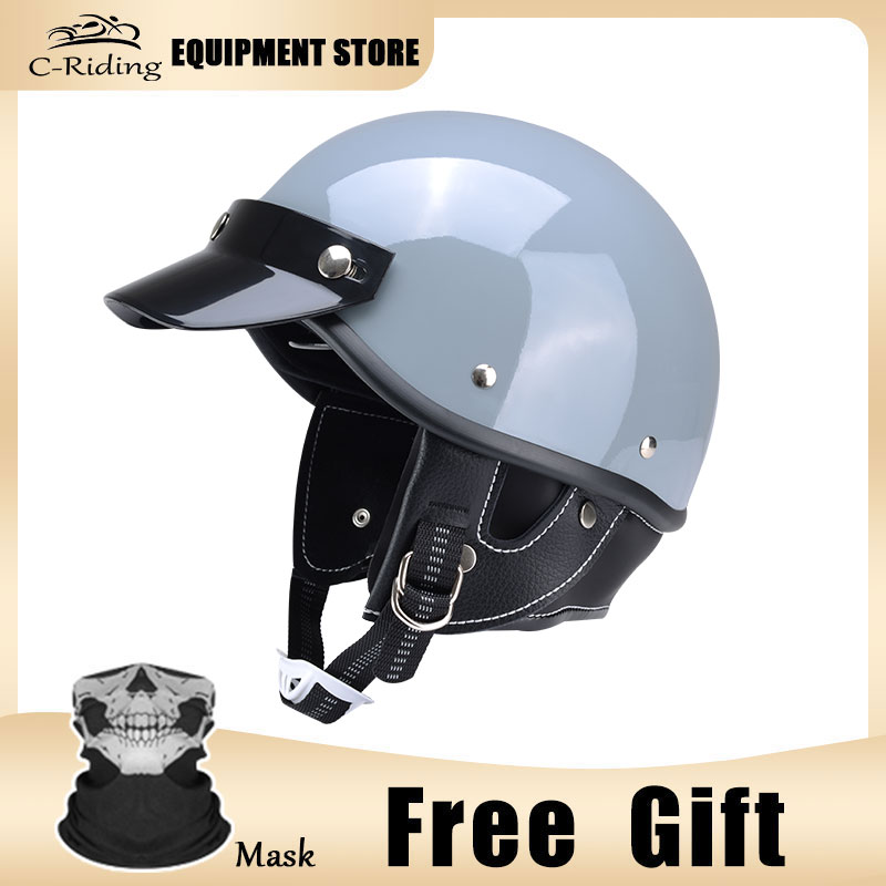 Retro Motorcycle Half Helmet Man Women Casco Moto Motocross Safety Cap Four Seasons Japanese Electric Motorbike Open Face Helmet: Dark Grey / XL