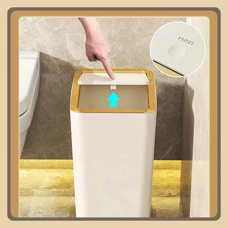 10/12L Trash Cans with Lid One-Touch Waterproof Dustbin Large Capacity Garbage Bins for Bathroom Kitchen Living Room