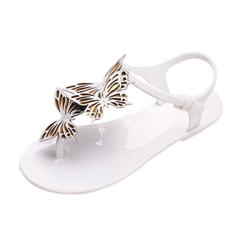Summer Female Sandals Crystal Jelly Shoes Woman Flat Bottom Lady Casual Summer Beach Butterfly Flip Flops White Footwear