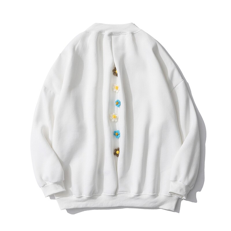 Dark Icon Floral Oversized Fleece Sweatshirt Turtle Neck Men's Sweatshirts Preppy Style Loose Sweatshirt: white / M