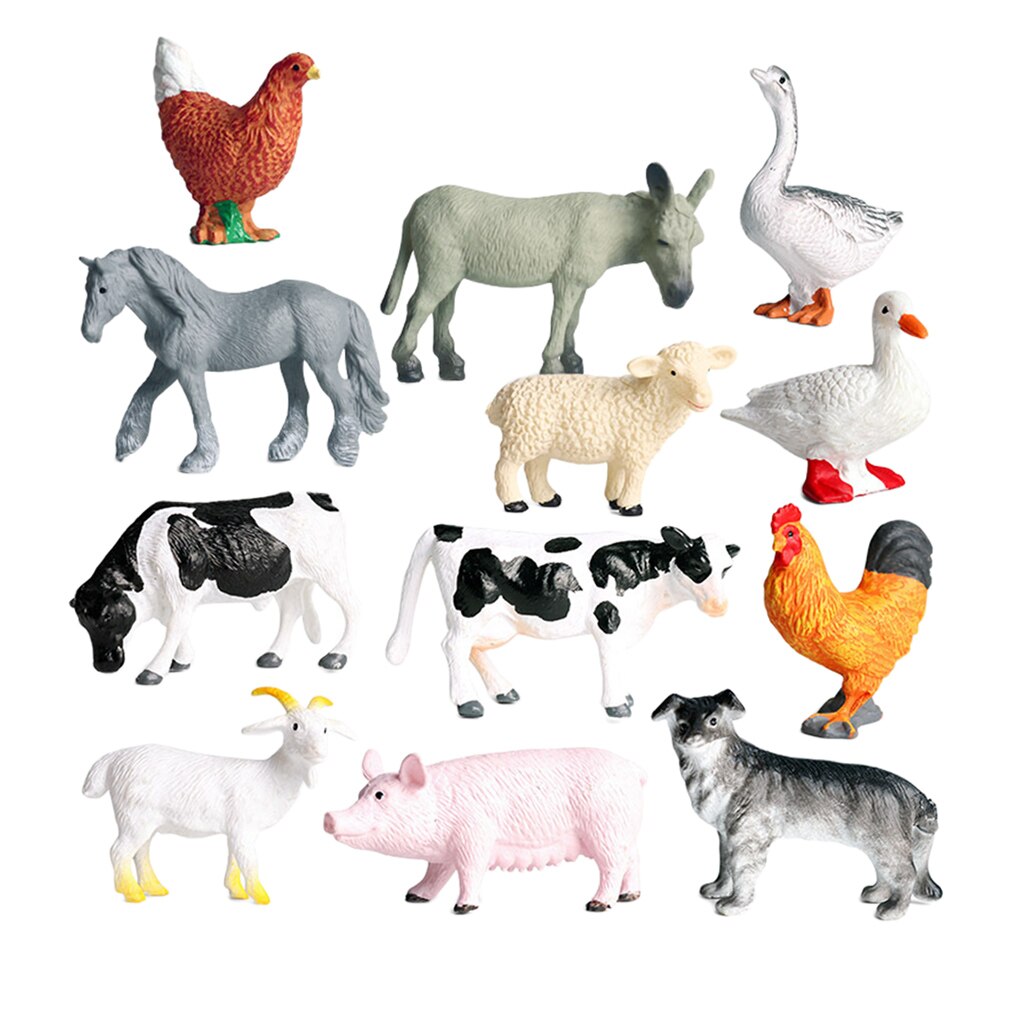 Simulation 12 Pieces Farm Animasl Model Set Cow Duck Goose Educational Toys