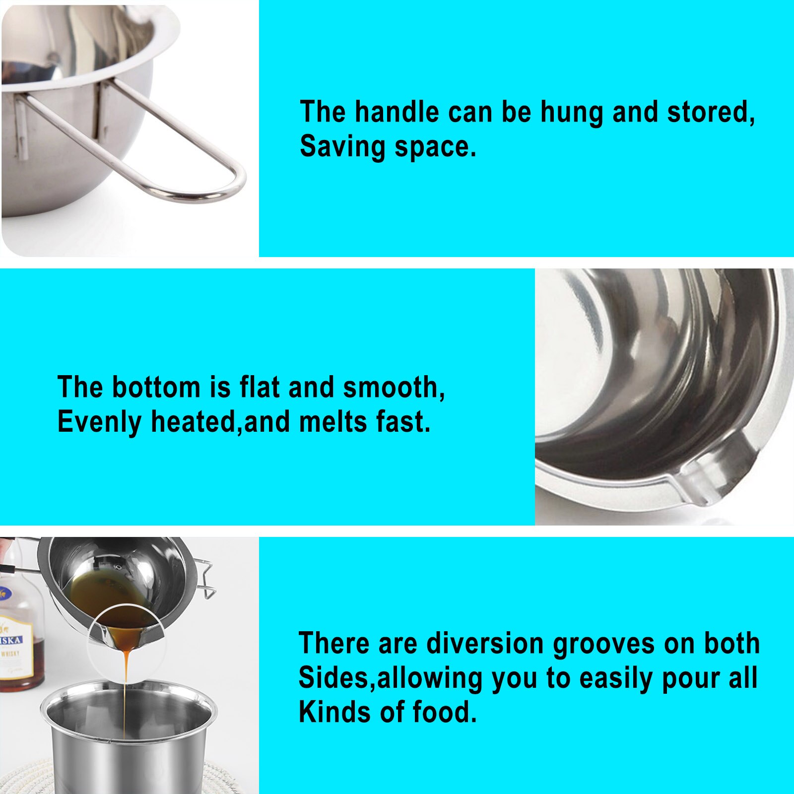 Long Handle Wax Melting Stainless Steel Pot DIY Scented Candle Soap Chocolate Butter Handmade Soap Tool Non-stick Easy Cleaning