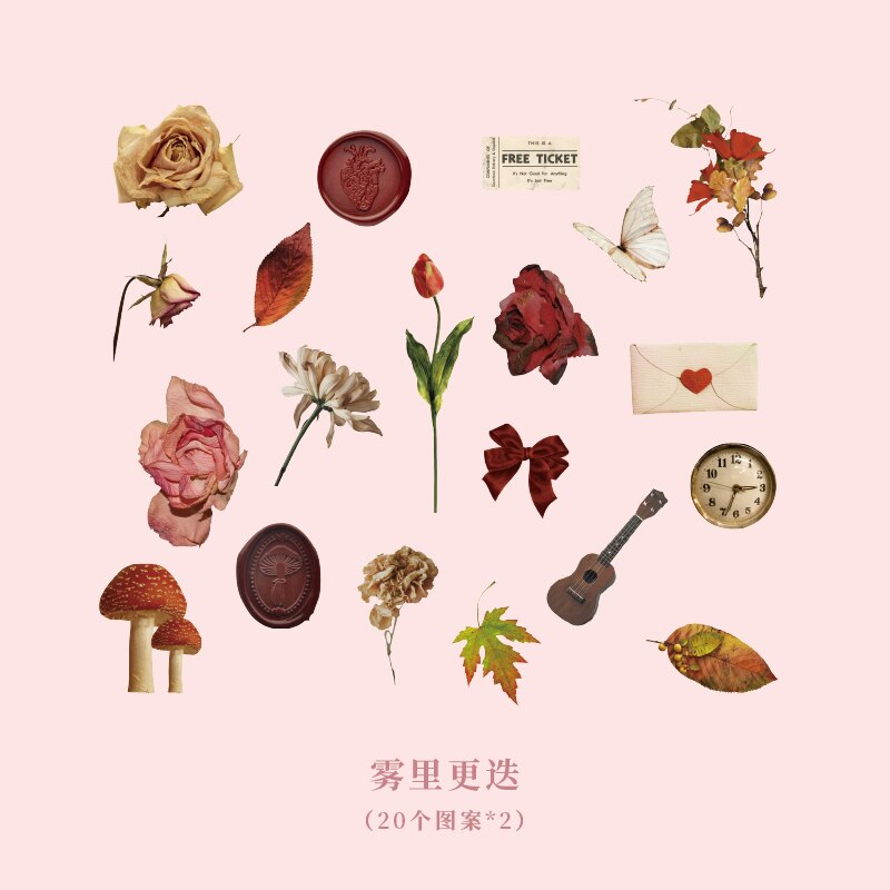 40pcs Flowers Collection Cute Japanese Stickers Pack Kawaii Cartoon Sticker Set For Planner Journals Diary Scrapbooks: D