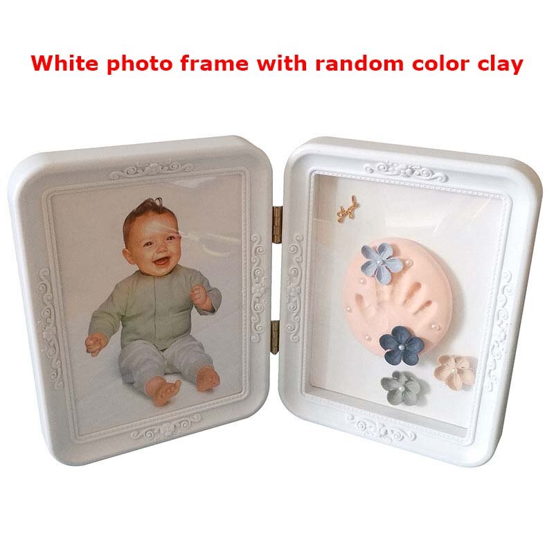 Newborn Baby Hand And Foot Print Mud Photo Frame Baby Souvenirs Footprint Keepsake Hand Casting Kit Growth Memorial: white