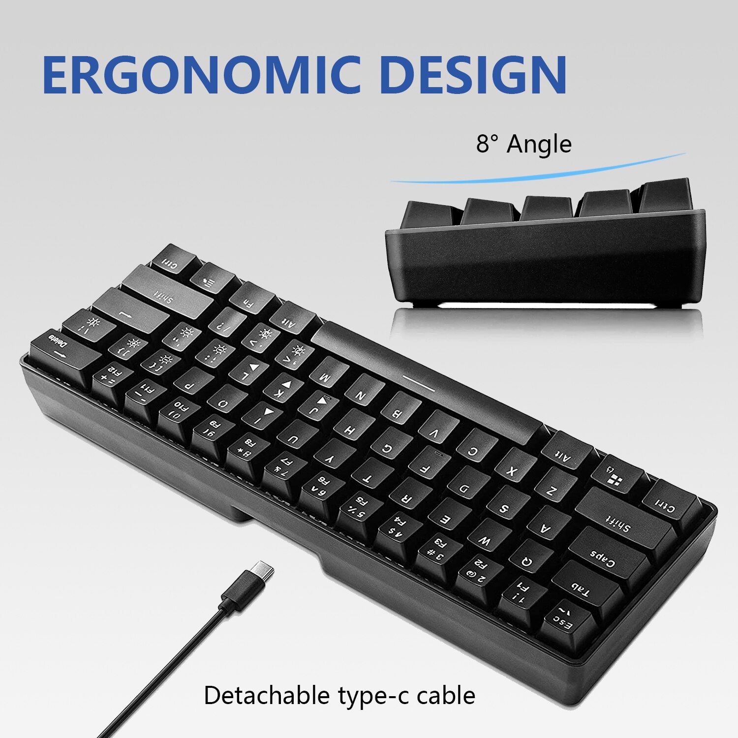 RedThunder 60% Mechanical Gaming Keyboard,Blue Switch,61 Keys Wired Keyboard, Rainbow RGB Backlight for PC Mac Gamer（Black）