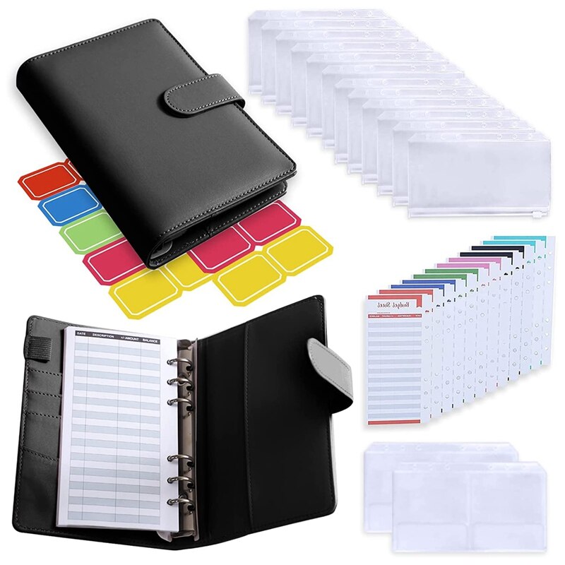 Carpeta A6 de 29 unidades, archivador de precios, gestión de facturas, adecuada para diarios de viaje, cuadernos de negocios: Black