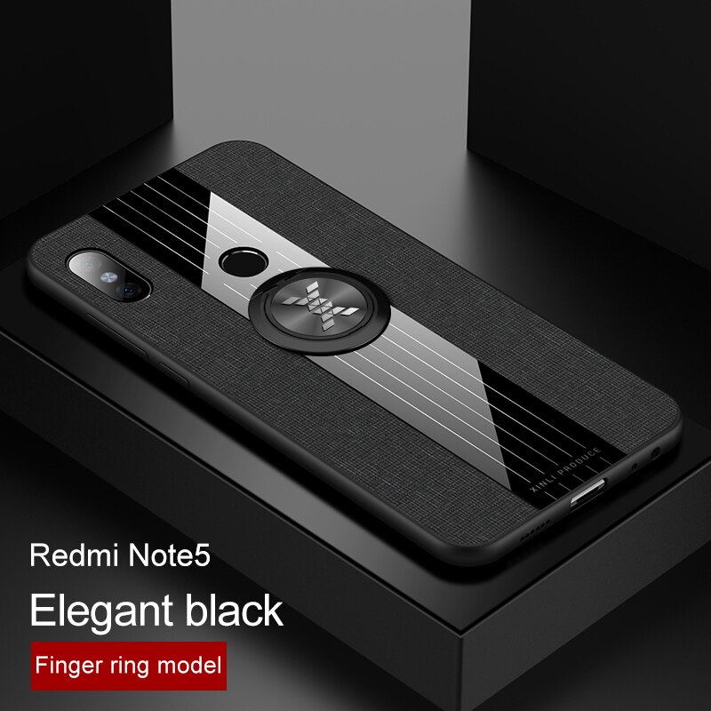 For Xiaomi Redmi Note 5 Pro Case Matte Cloth Glossy Cover For Xiomi Xiaomi Redmi 5 Plus Shockproof Phone Case with Ring Holder: Redmi Note 5 Pro / Black With Ring