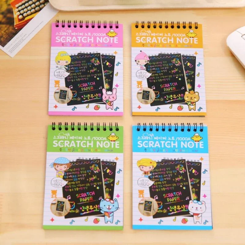 Black Cardboard Scratchbook Drawing Book DIY Scratch Stickers Notebook Stationery Drawing Toy with wood pen as
