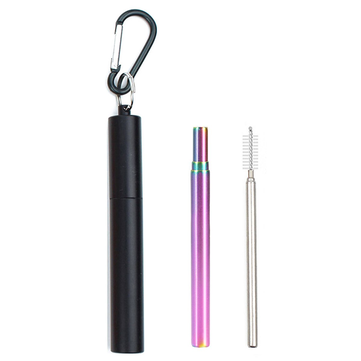 Draagbare Inklapbare Eco Vriendelijke Opvouwbare Rvs Straw Herbruikbare Metalen Stro Met Case Brush Drinken Bar Accessoires: Black1-level