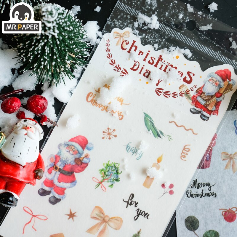 Mr.paper 4Pcs Christmas Stickers Scrapbooking Kawaii Cute Plain Sheet Stickers Diary Planner Decorative Stationery Stickers