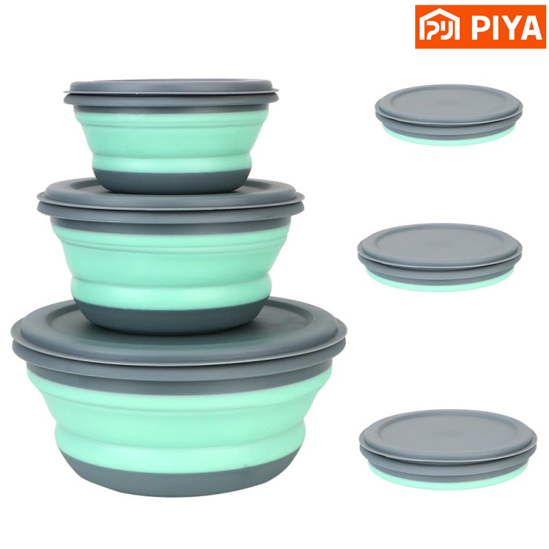 3 unids/set cuenco de Camping plegable de silicona, fiambrera, ensaladera, tapa, contenedor de almacenamiento de alimentos expandible, caja Bento