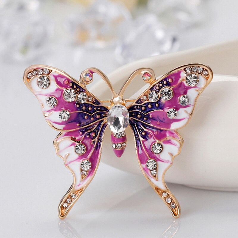 Vallen Kleurrijke Parel Enamel Broches Voor Vrouwen Grote Vlinder Broche Pin Banket Strass Accessoires Insect Broche: 16XZ075B1