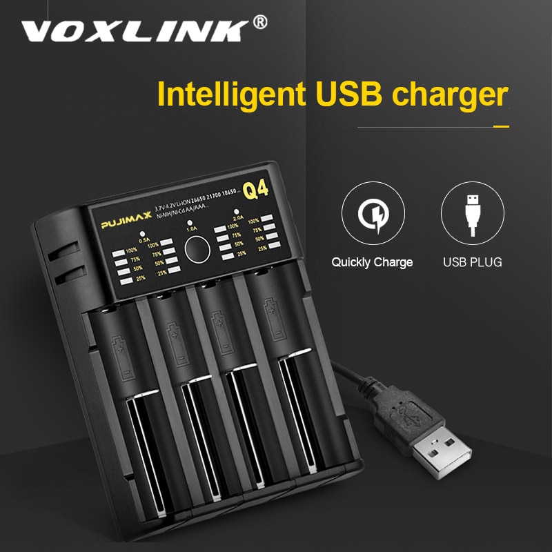 Voxlink 18650 Batterij Oplader 5V2A Met Usb Kabel Snel Opladen 26650 18350 21700 26500 22650 Li-Ion Oplaadbare Batterij Oplader