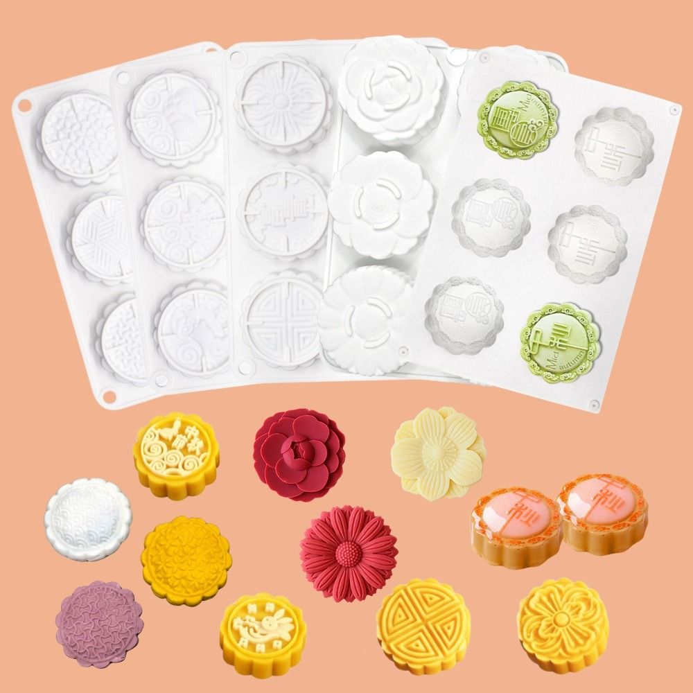 Kaarsvorm 3D 6-gaats Mooncake-vorm Siliconen reliëf koekjesvorm Chinese stijl non-stick Mung Bean Mold Mid-Autumn Festivals