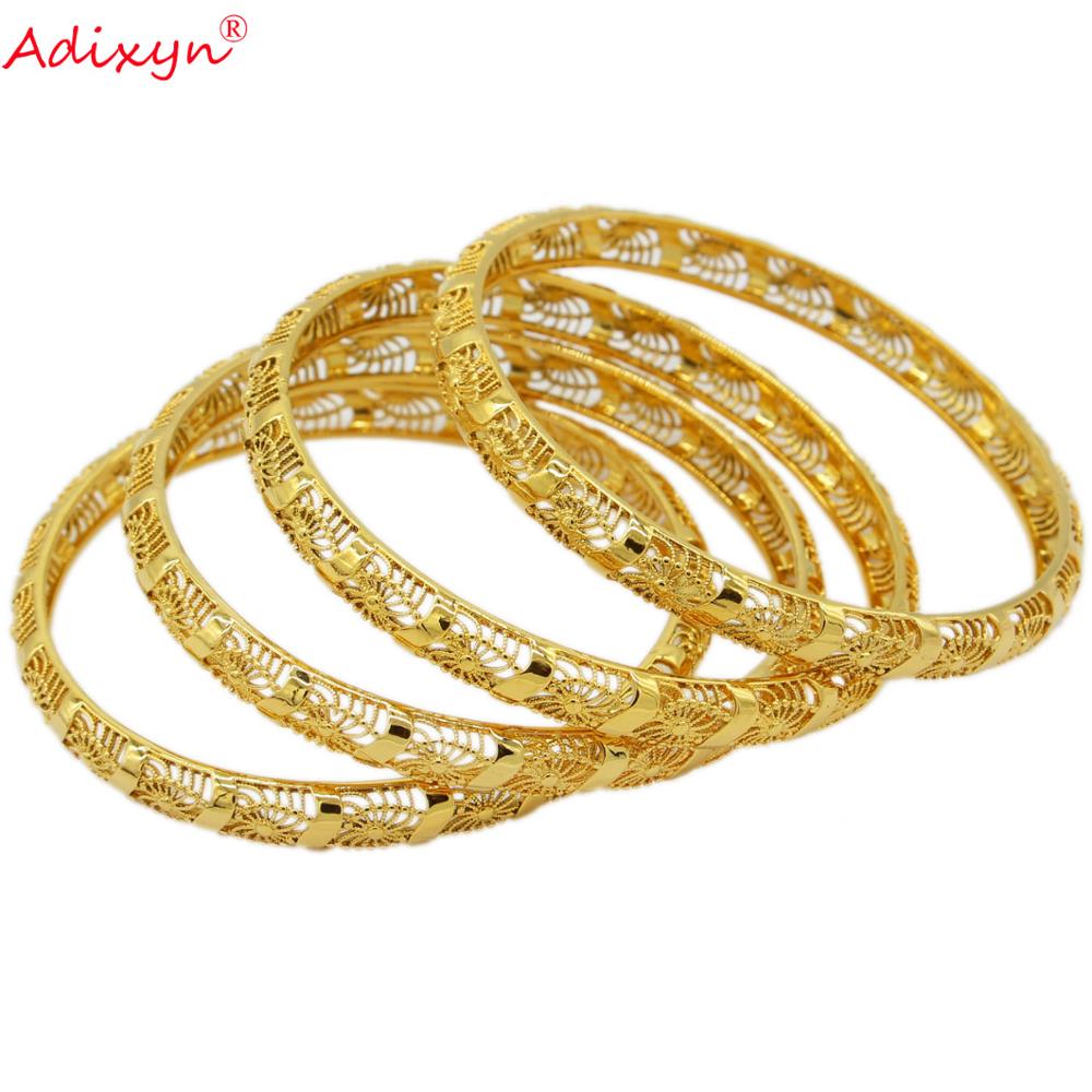 Adixyn 4pcs/lot Dubai bangles Women Jewelry Ethiopian Gold Color Copper Luxury Bracelets Bride Girls Party