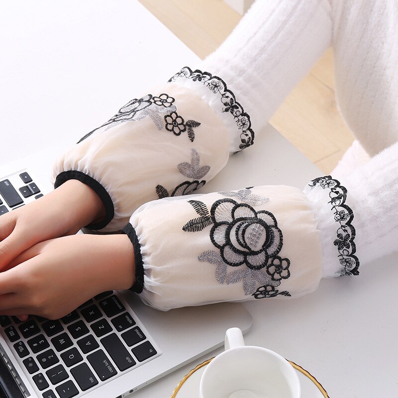 Double-Layer Embroidery Sleeve Female Office Short Sleeve Student Clothes Anti-Fouling Multi-Functional OversleeveLC495: color4