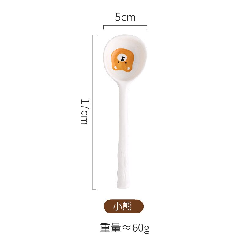 Japanese-style small soup spoon household hand-painted ceramic tableware spoon dessert spoon 1PC: Bear