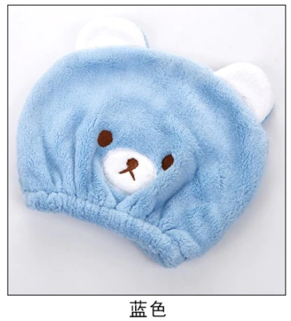 Rapid Drogen Haar Handdoek Leuke Kinderen Cartoon Beer Print Rapid Drogen Haar Handdoek Dikke Absorberende Douche Cap Snelle: Blauw