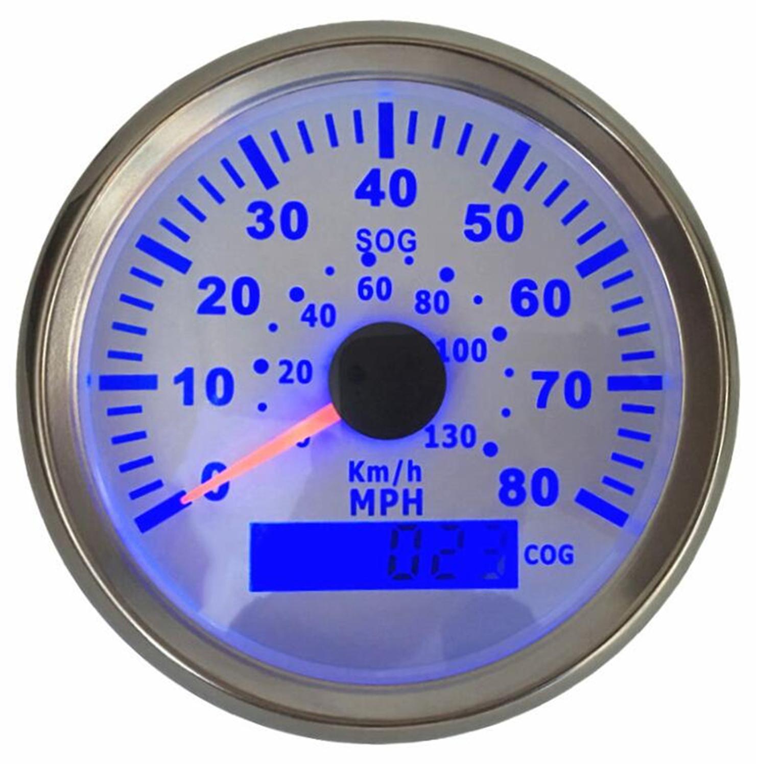 1pc 0-80mph 80Miles Per Hour GPS Speedometers 0-130km/h 85mm Waterproof LCD Speed Mileometers with Blue Backlight and Antenna