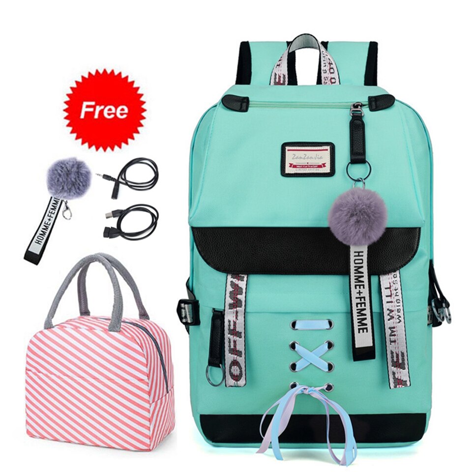 Schooltassen Voor Tienermeisjes Met Lock Anti Diefstal Rugzak Vrouwen Boek Tas Junior High Schooltas Jeugd leisure College: Pure Green