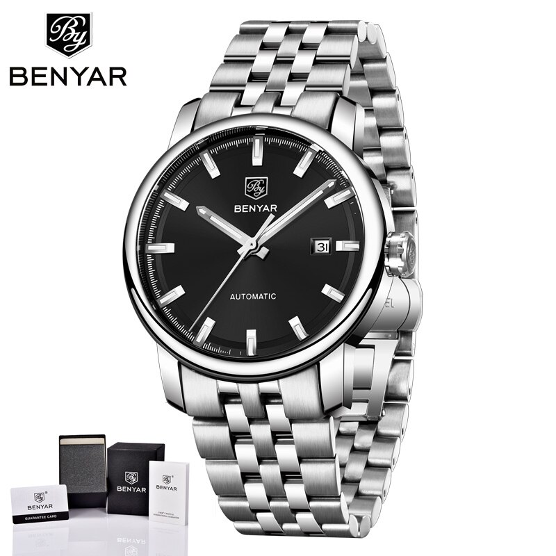 BENYAR mannen Horloges Automatische/Mechanische/Luxe/Horloge mannen Roestvrij Staal Waterdichte Horloge Mannen Klok relogio Masculino: S-BLACK