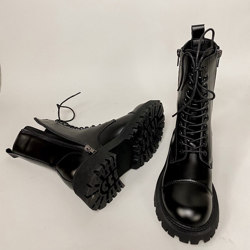 2020 plataforma chunky ankle boots feminino lado zíper rendas-up botas curtas mulheres design da marca estilo rua botas de motocicleta mujer