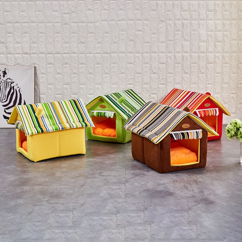 Huisdierbed in bruine stijl, huis voor honden, slaapbank, verwijderbaar kussen, huisdierbedden, honden, puppybedden, opvouwbare mat voor hondenhok