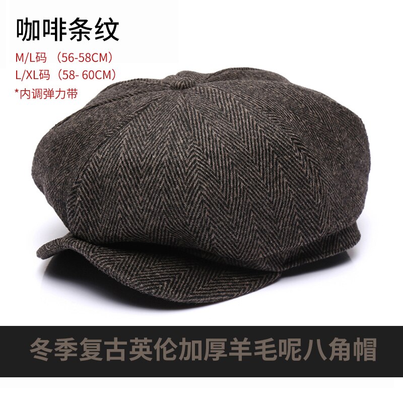 Gorro octogonal de lana gruesa para hombre, gorro de lana gruesa de tweed, fieltro para papá, Newsboy, hiedra, tamaño grande 56-58cm 58-60cm,: A7 / 56-58CM
