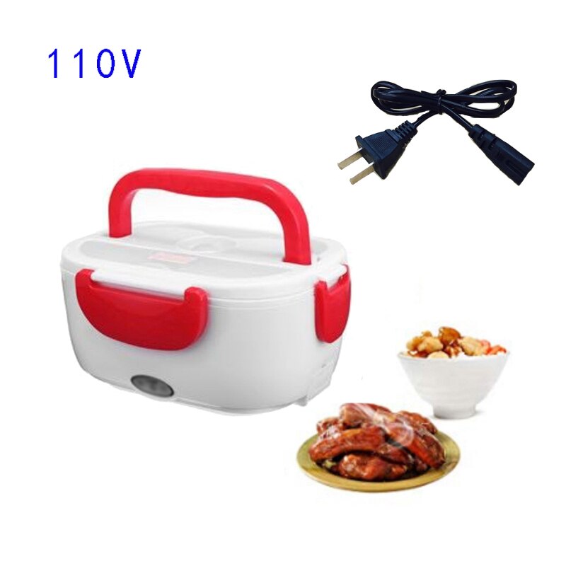 110v 220v us eu stekker elektrische lunchbox plastic voedselverwarmer thuis school kantoor verwarmde bentobox draagbaar bpa-vrij: 110v rode amerikaanse stekkers