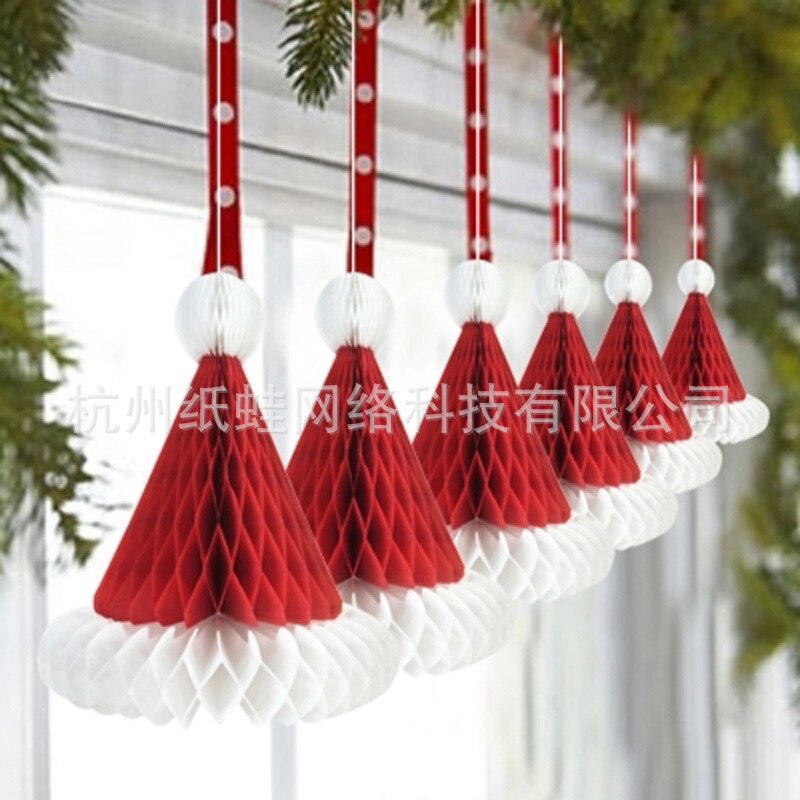 Christmas Party Christmas Cap Paper Honeycomb Hanging Decoration feng wo qiu Shopping Mall Christmas Section Art Gallery