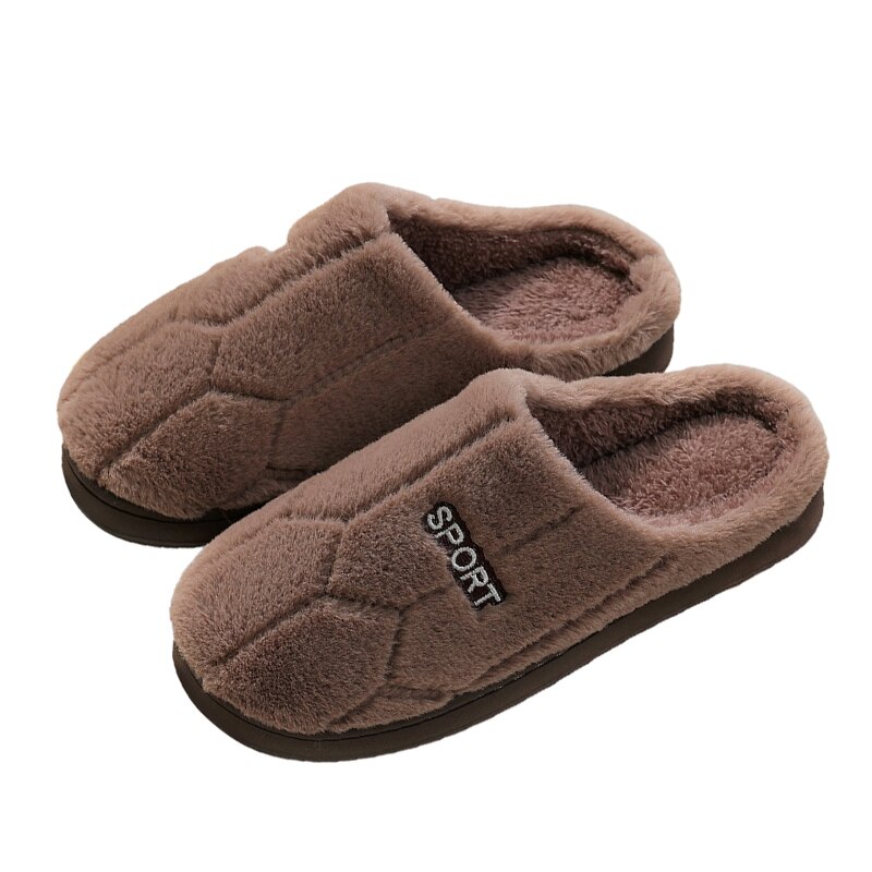 Winter Women Warm Home Shoe Plush Slippers Couples Warm Non-slip Floor House Slippers Soft Indoor Shoes For Man Floor Slides: coffee / 44-45