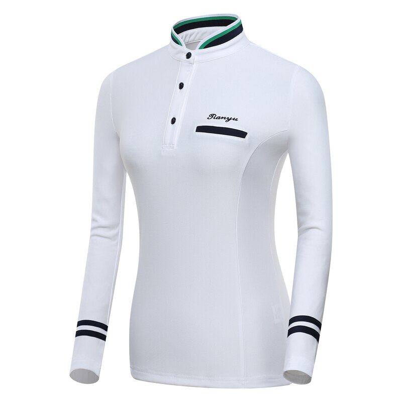 Golfkläder kvinnor långärmade skjortor golftoppar stå krage teamuniform utomhussportkläder college koreansk stil: Vit / Xxl