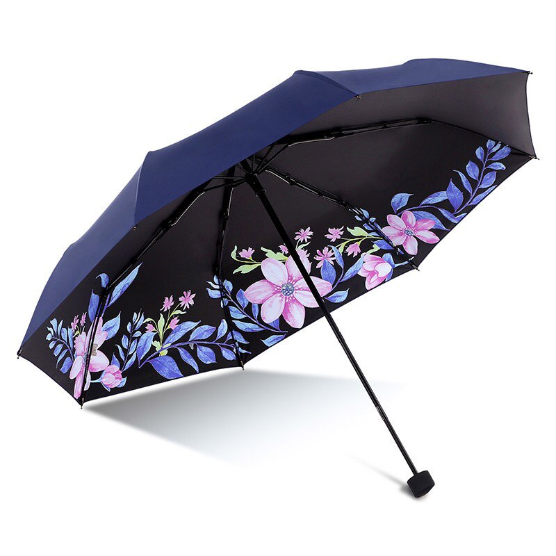 Umbrella For Women Folding Anti-UV light Flower Windproof Sun Rain Portable Black Parasol kids Umbrellas: Navy Blue