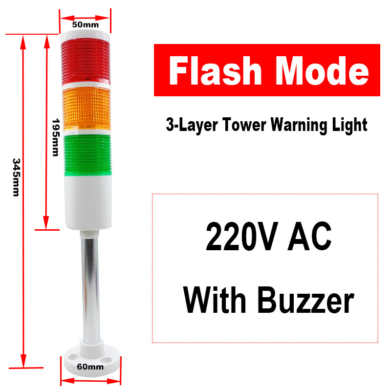 Mehrschichtiges Warnlicht, Werkzeugmaschine, dreifarbiges Licht, LED-Signal, Leuchtturm, Ton, Licht, Alarm, Betrieb, Fehlerlicht, 12/24 V, 220 V: green