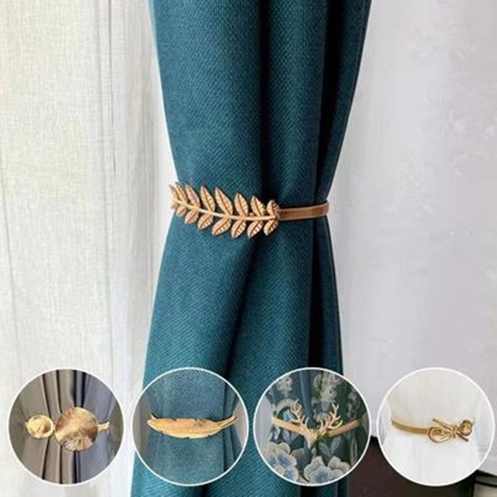 Curtains Easter Pearl Elk Buckles Window Stretchable Leaves Decorations Golden Accessories Strap Modern Feather Tieback Home