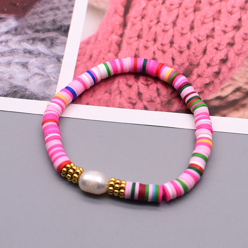 Boho parelbedelarmbanden van polymeerklei met 6mm kralen, armband voor dames, zomerse strandarmbanden, 2022: 9
