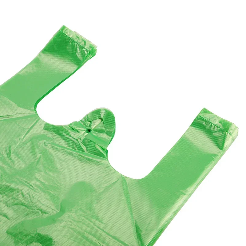 100PCS Green Plastic Packaging Bags with Handle Vest Bag Supermarket Grocery Shopping Bag Thicken Food Kitchen Home Storage